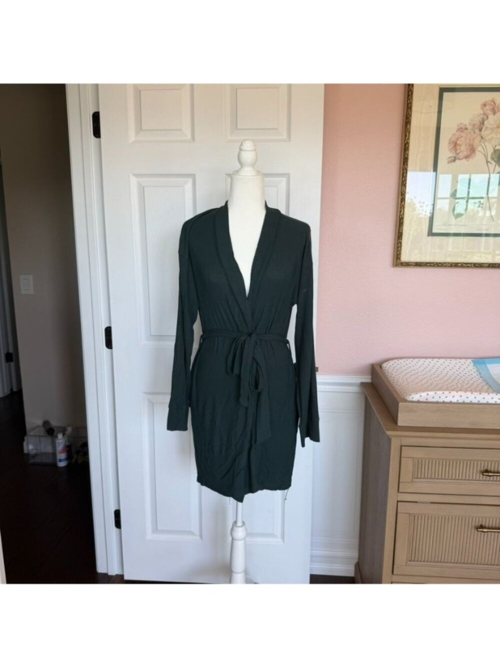 SKIMS Soft Lounge Modal Ribbed Stretch Robe Size Small Cypress Green